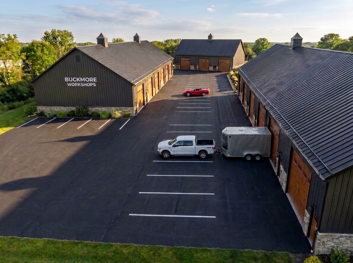 Aerial view of Buckmore Workshops light industrial site